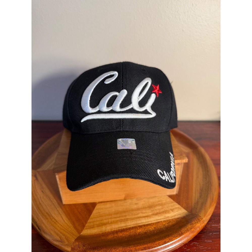 California Republic Cali Script Embroidered Baseball Cap Black Adjustable Hat